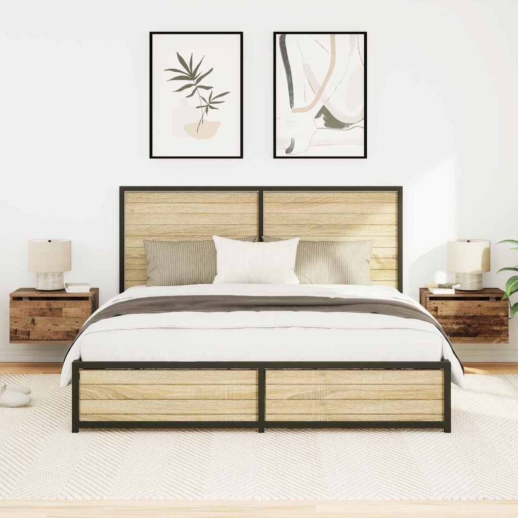 Wall-mounted Bedside Cabinet 2 pcs Old Wood Engineered Wood