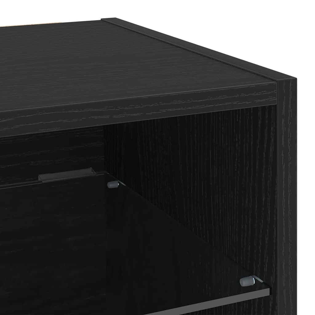 LED Wall Bedside Cabinet with Black Engineered Wood