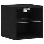 LED Wall Bedside Cabinet with Black Engineered Wood