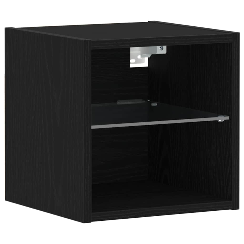 LED Wall Bedside Cabinet with Black Engineered Wood