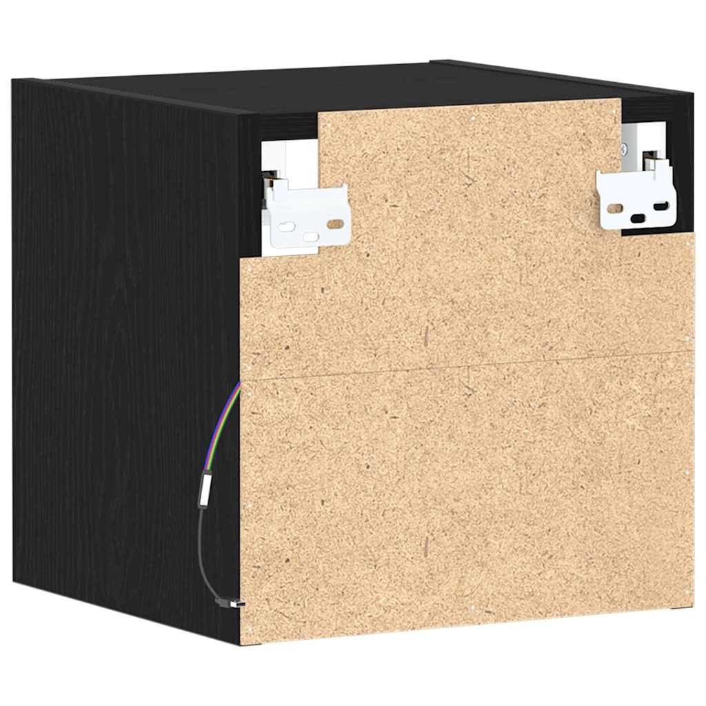 LED Wall Bedside Cabinet with Black Engineered Wood
