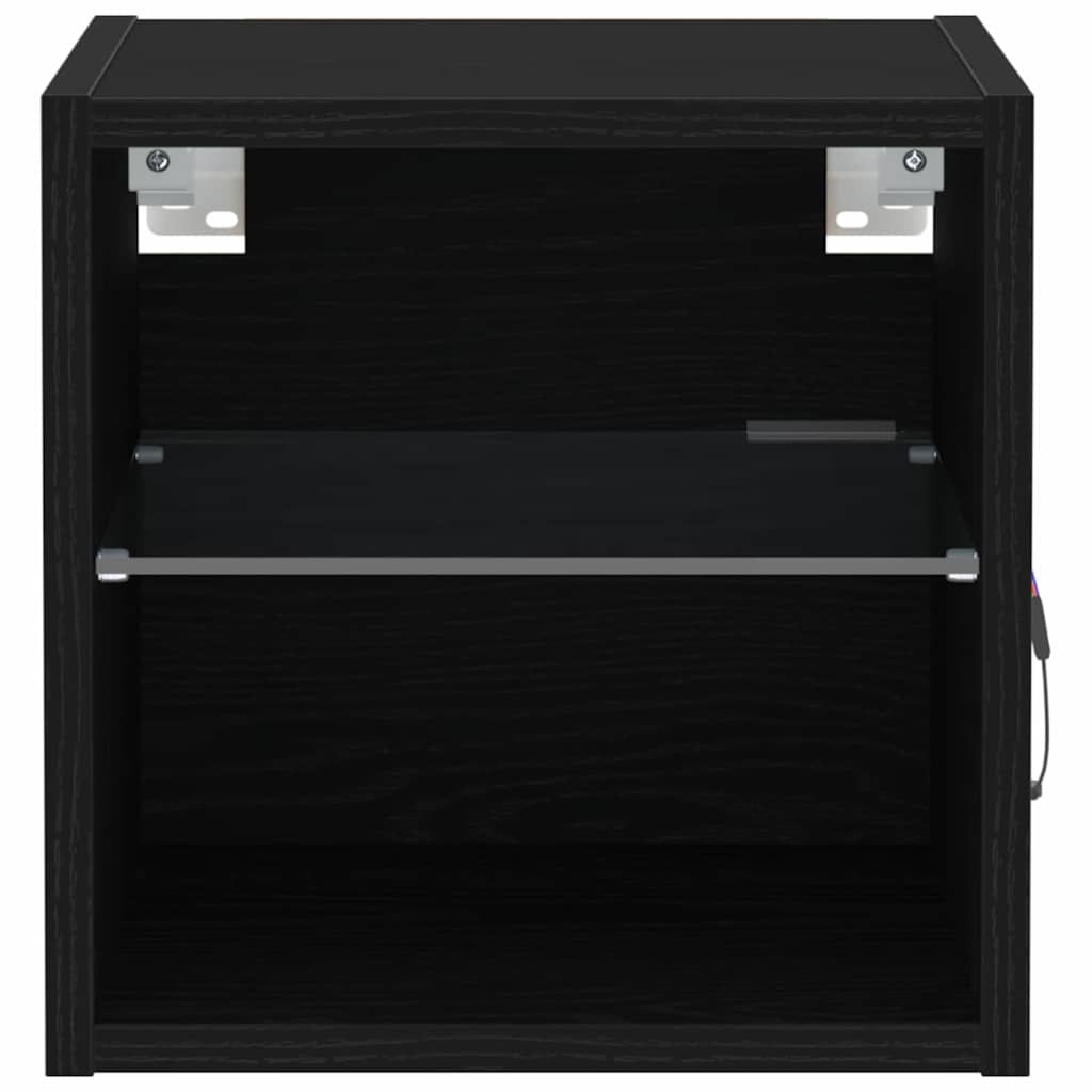 LED Wall Bedside Cabinet with Black Engineered Wood