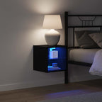 LED Wall Bedside Cabinet with Black Engineered Wood