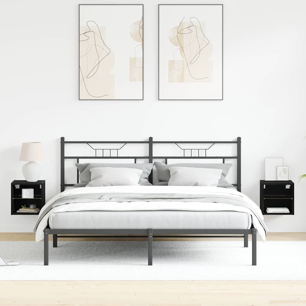 LED Wall Bedside Cabinet with Black Engineered Wood