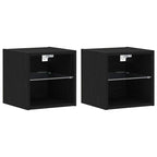 LED Wall Bedside Cabinet with Black Engineered Wood