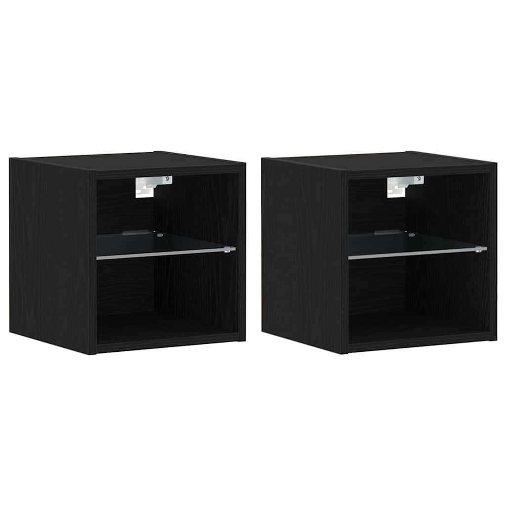LED Wall Bedside Cabinet with Black Engineered Wood