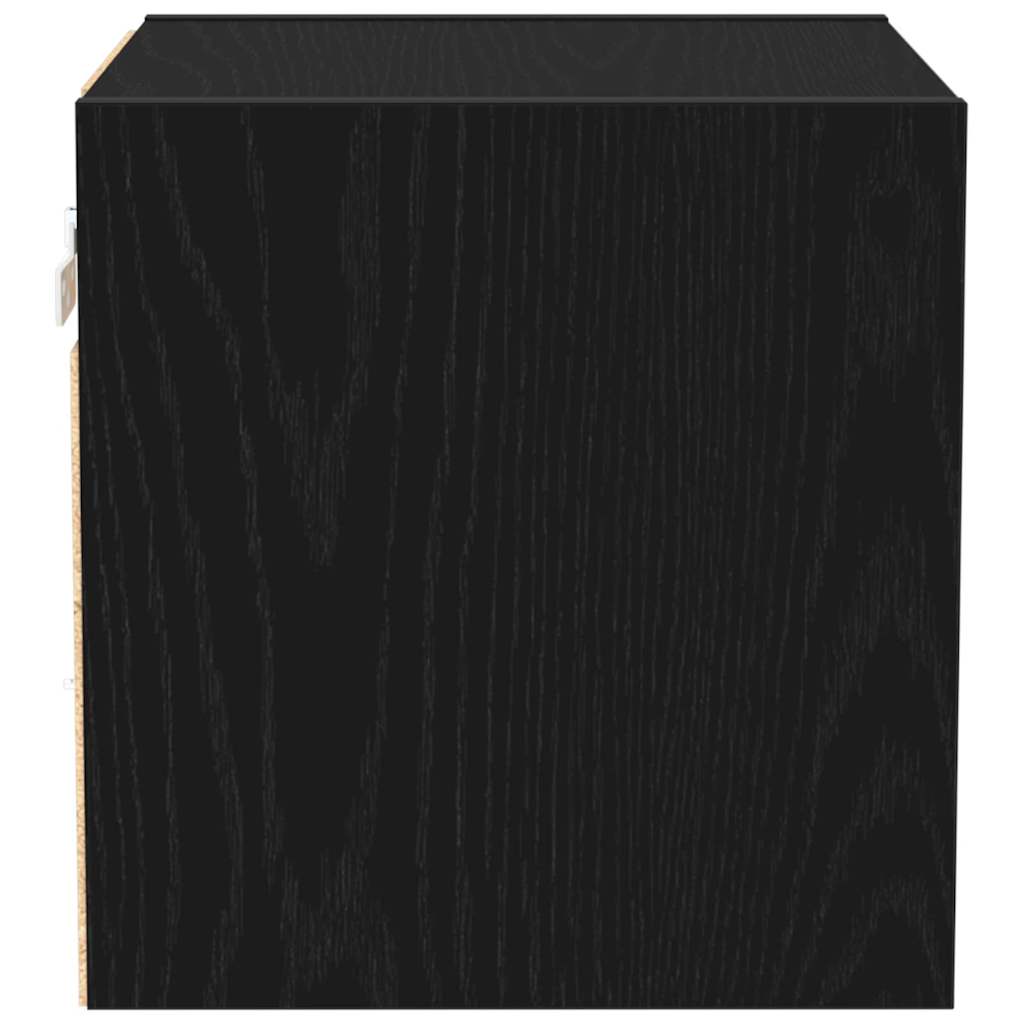 LED Wall Bedside Cabinet with Black Engineered Wood