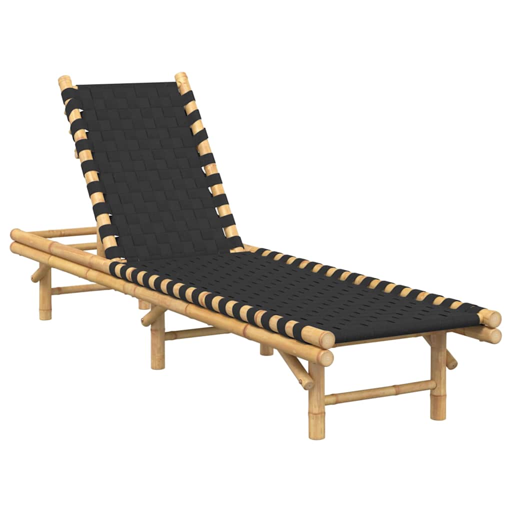 Sun Lounger with Black Woven Webbing 55x200x30 cm Bamboo