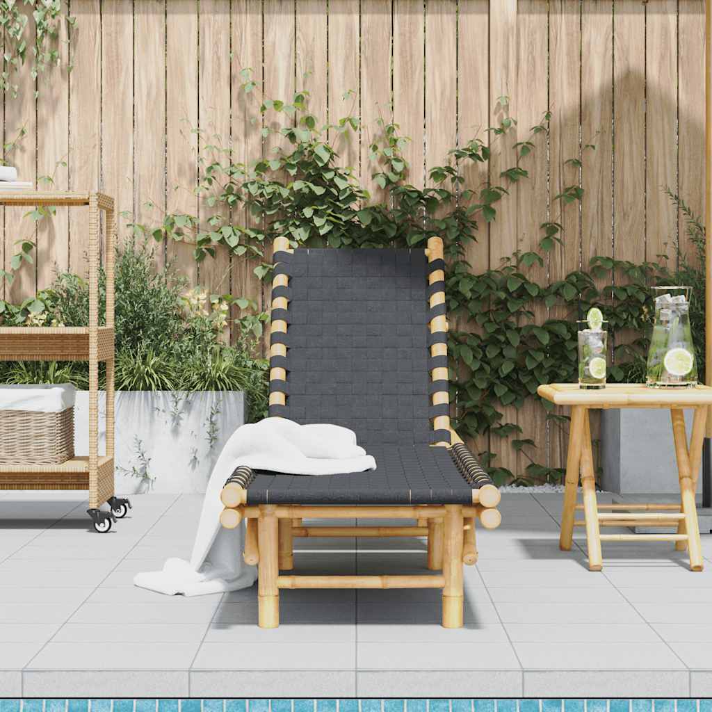 Sun Lounger with Black Woven Webbing 55x200x30 cm Bamboo
