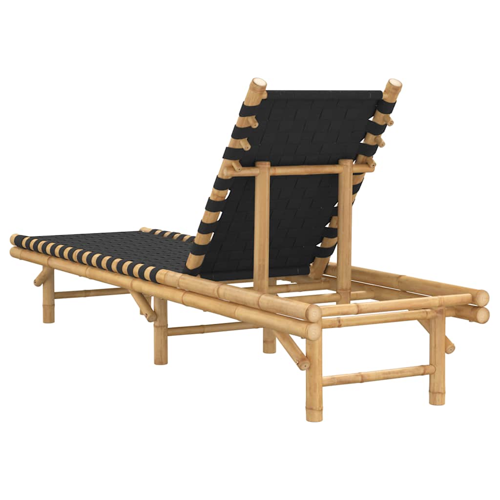 Sun Lounger with Black Woven Webbing 55x200x30 cm Bamboo