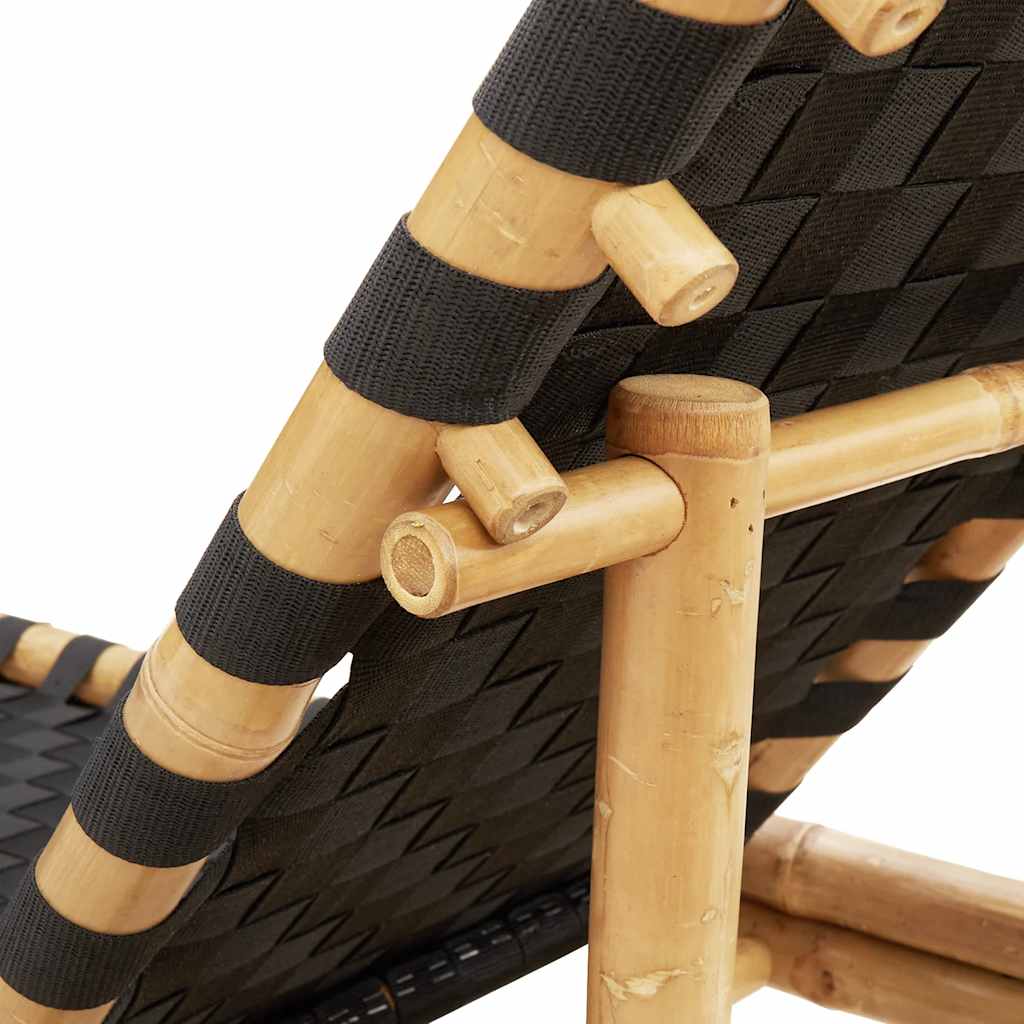Sun Lounger with Black Woven Webbing 55x200x30 cm Bamboo