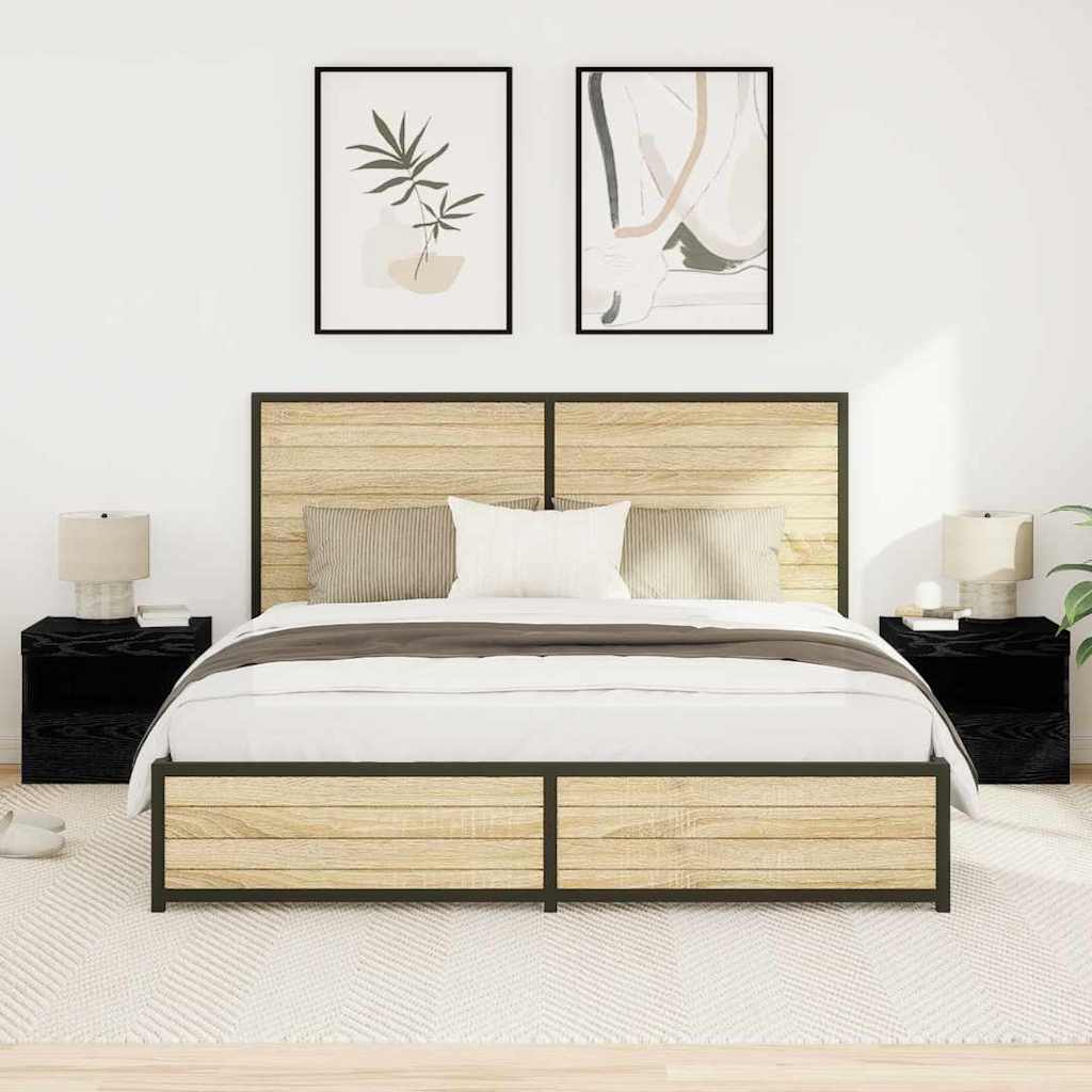 Bedside Cabinet 2 pcs Black Oak 50 x 40 x 45 cm Engineered Wood