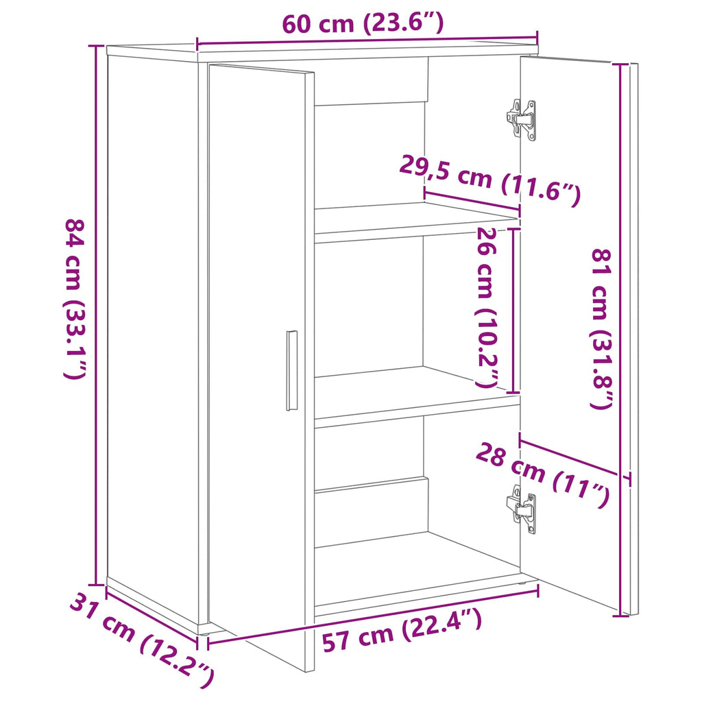 Sideboard Black Oak 60 x 31 x 84 cm Engineered Wood