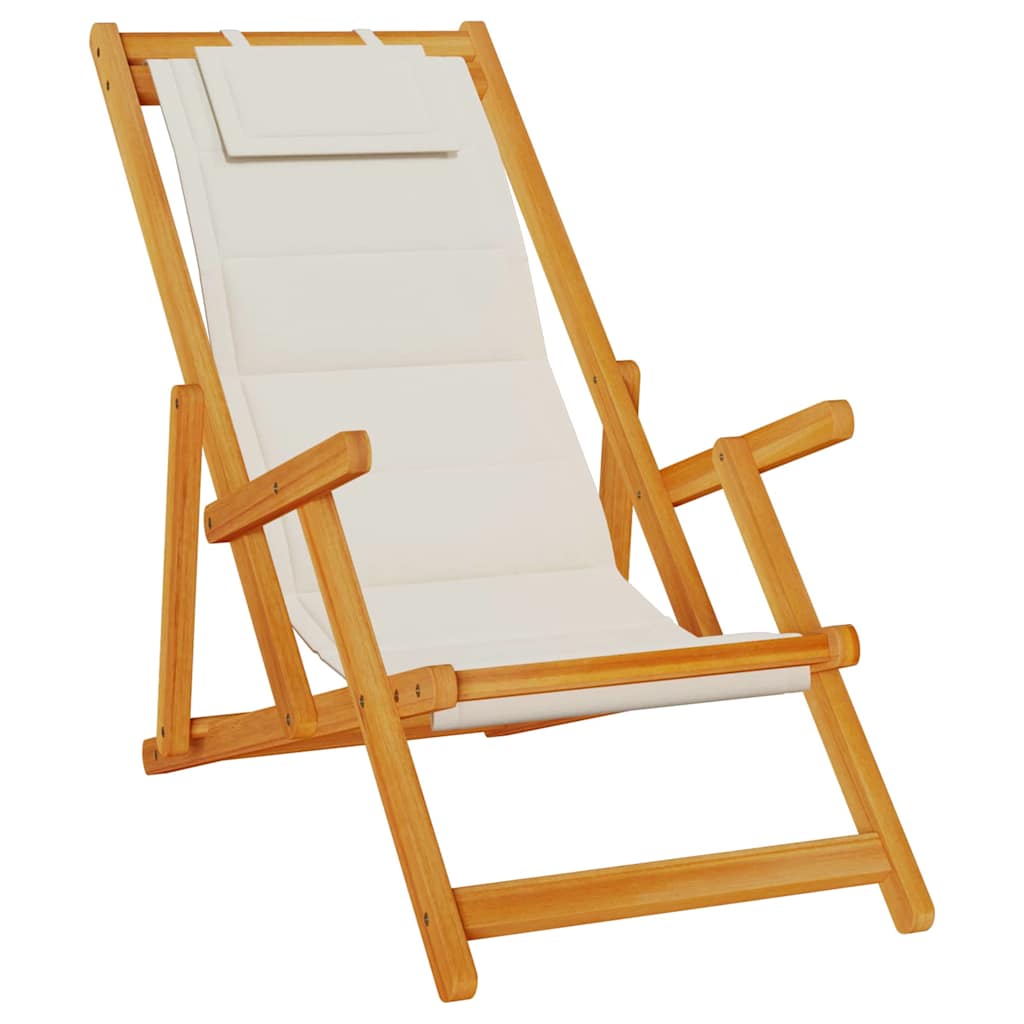 Beach Chair with Cushion 2 pcs Brown x x Solid Acacia wood