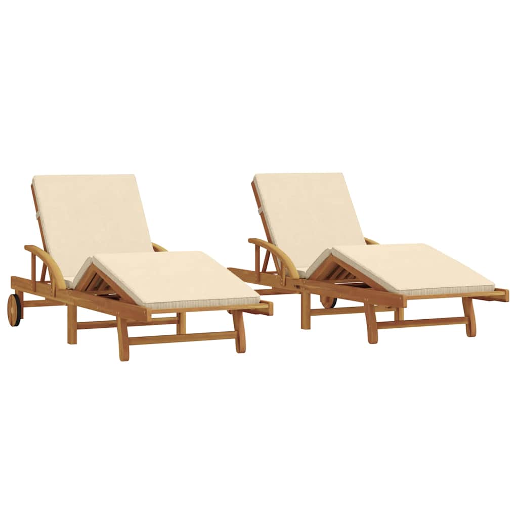 Sun Lounger 2 pcs Beige 200 x 67 x 84 cm Solid Acacia Wood