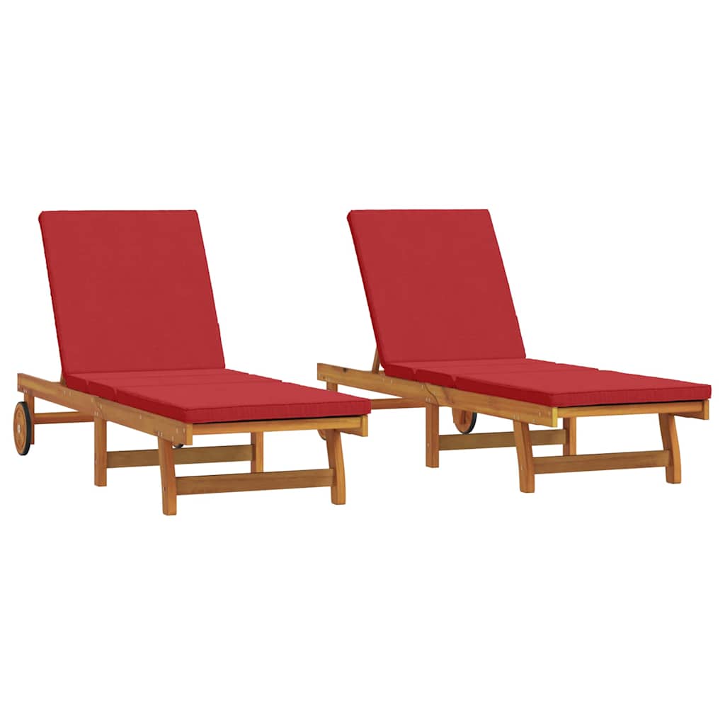 Sun Lounger Reclining 2-person 2 pcs Brown Solid Acacia Wood