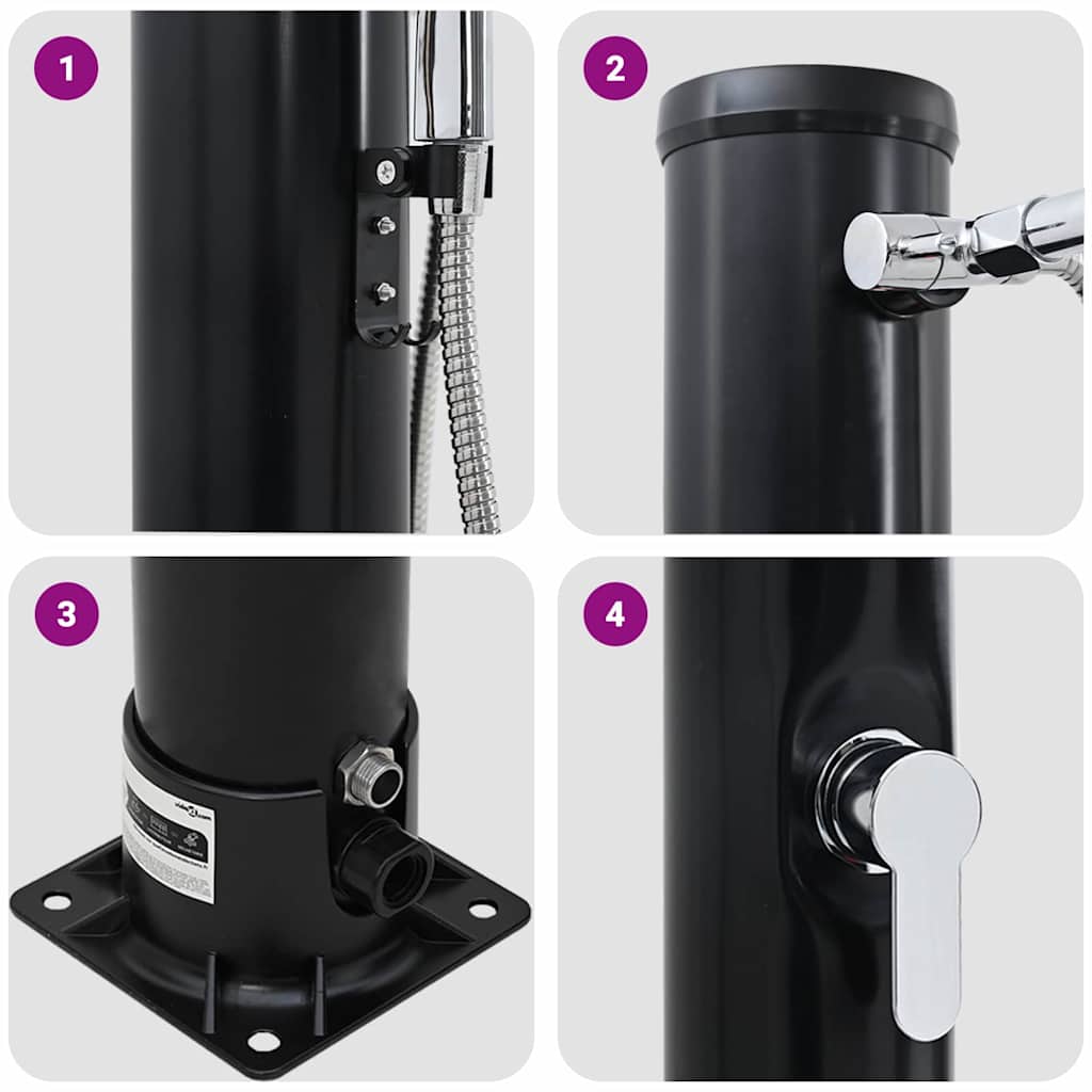 Outdoor Solar shower Black 217 cm PVC and Aluminium