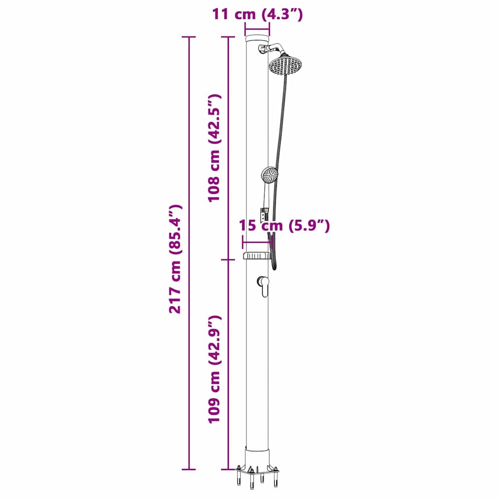 Outdoor Solar shower Black 217 cm PVC and Aluminium
