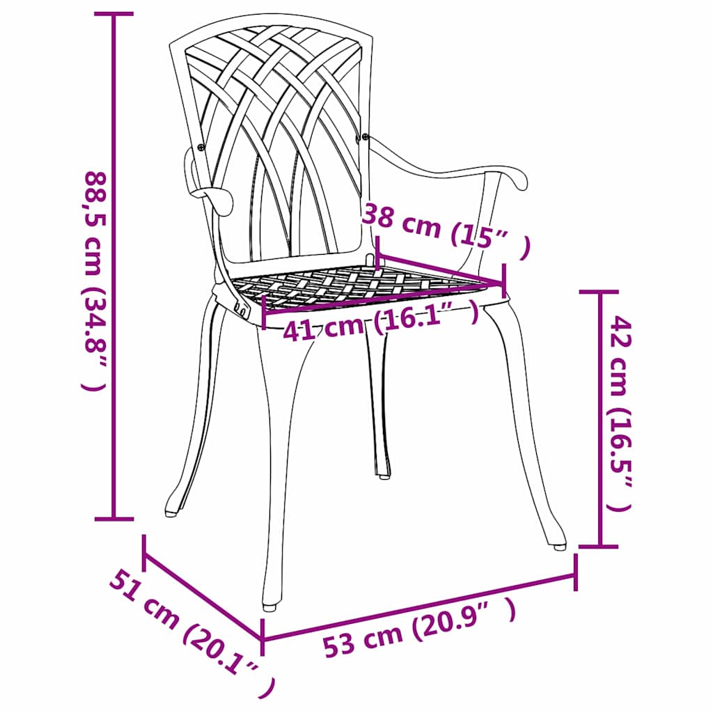 Garden Chair 2 pcs Black 53 x 51 x 88.5cm Aluminium