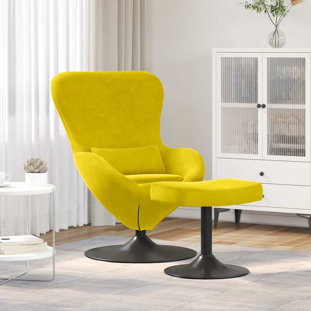 Egg Chair with Footstool Yellow 63 x 73 x 90 cm Velvet