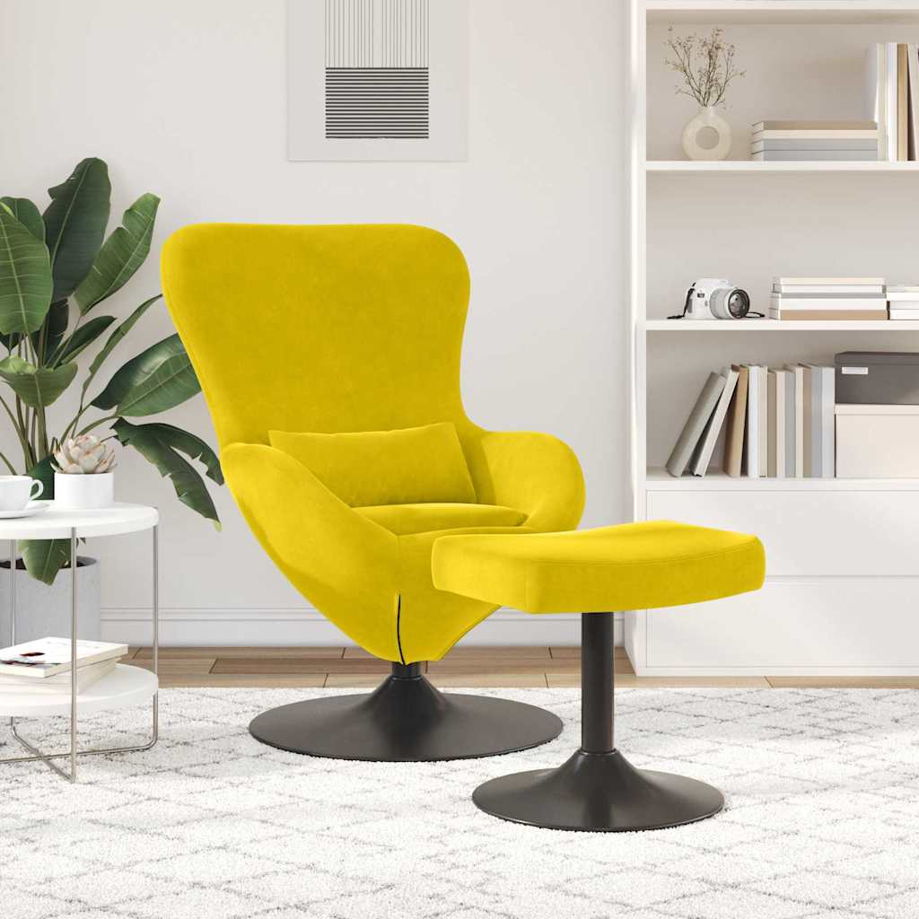 Egg Chair with Footstool Yellow 63 x 73 x 90 cm Velvet
