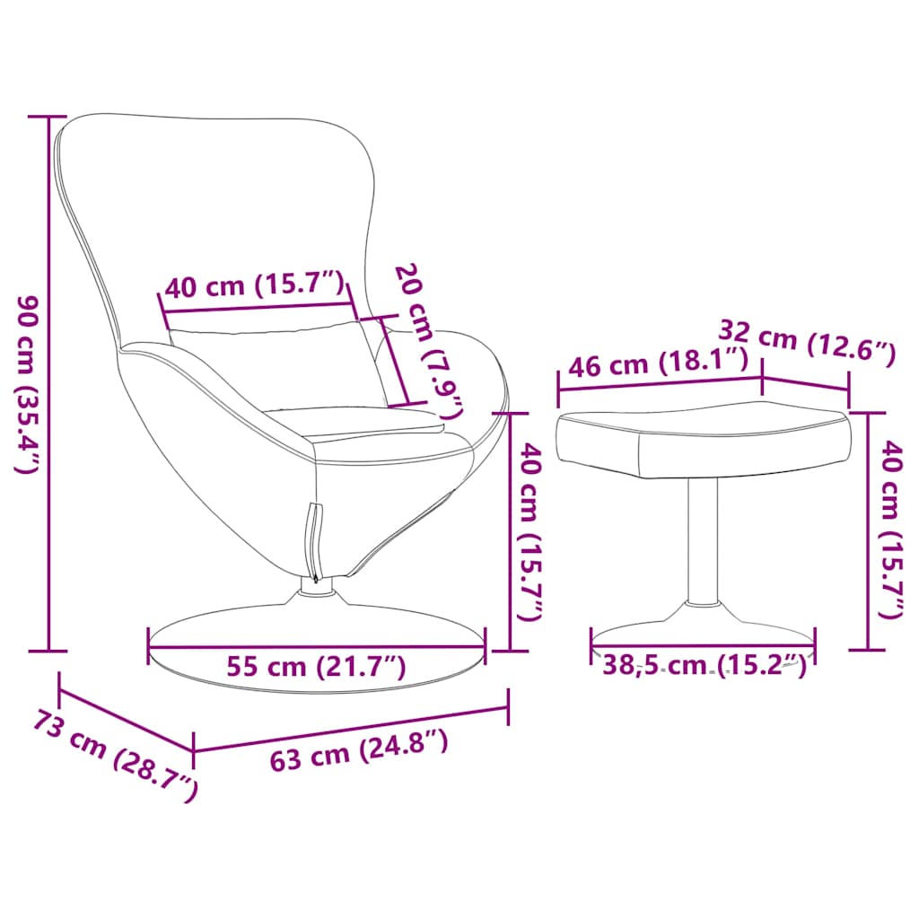 Egg Chair with Footstool Yellow 63 x 73 x 90 cm Velvet