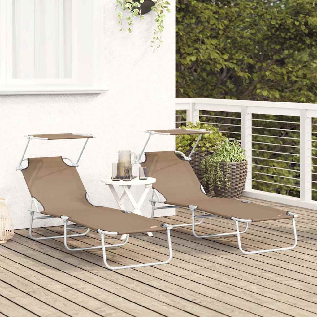 Sun Lounger Folding 2 pcs Taupe 58 x 188 x 77cm Polyester
