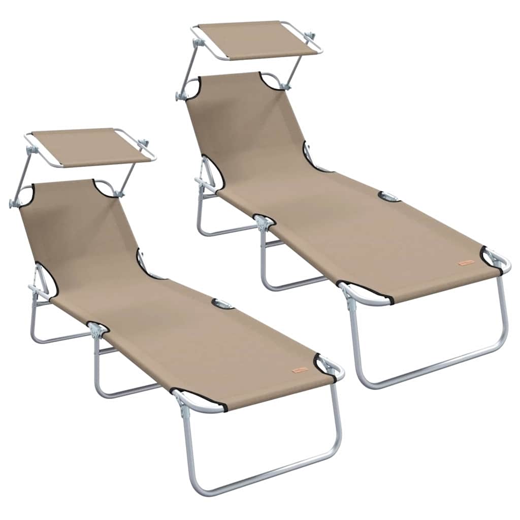 Sun Lounger Folding 2 pcs Taupe 58 x 188 x 77cm Polyester
