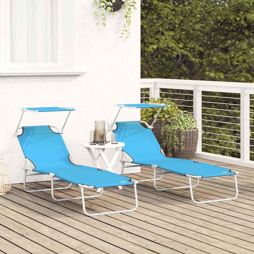 Sun Lounger Folding 2 pcs Bright Blue 58 x 188 x 77cm Polyester