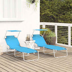 Sun Lounger Folding 2 pcs Bright Blue 58 x 188 x 77cm Polyester