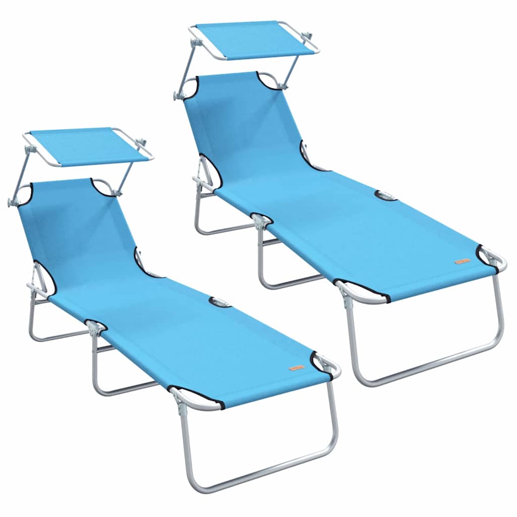 Sun Lounger Folding 2 pcs Bright Blue 58 x 188 x 77cm Polyester
