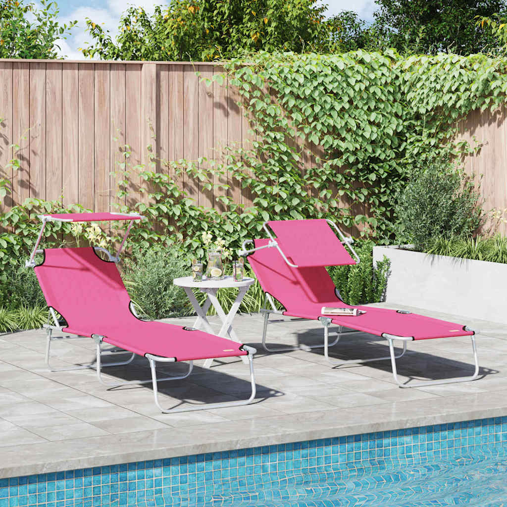 Sun Lounger Folding 2 pcs Pink 58 x 188 x 77cm Polyester