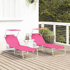 Sun Lounger Folding 2 pcs Pink 58 x 188 x 77cm Polyester