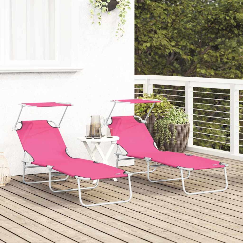 Sun Lounger Folding 2 pcs Pink 58 x 188 x 77cm Polyester