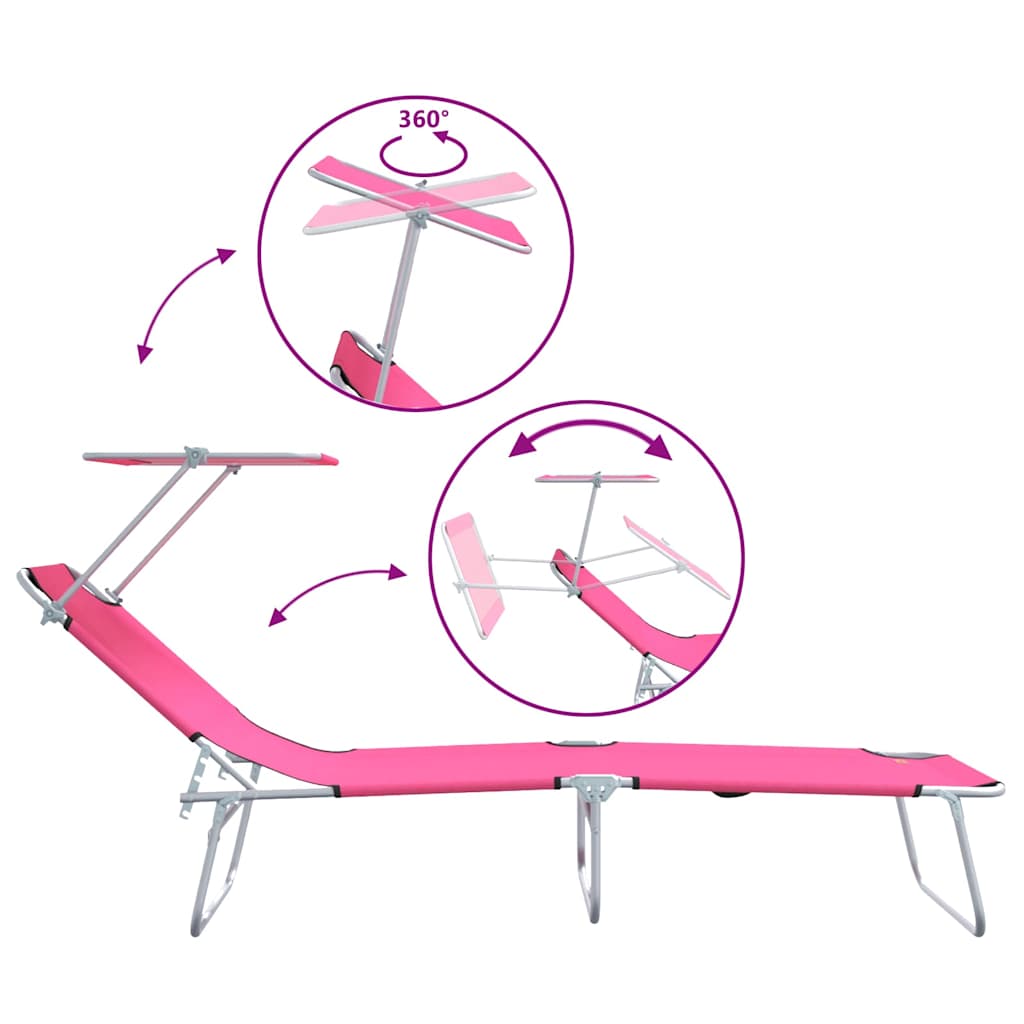 Sun Lounger Folding 2 pcs Pink 58 x 188 x 77cm Polyester