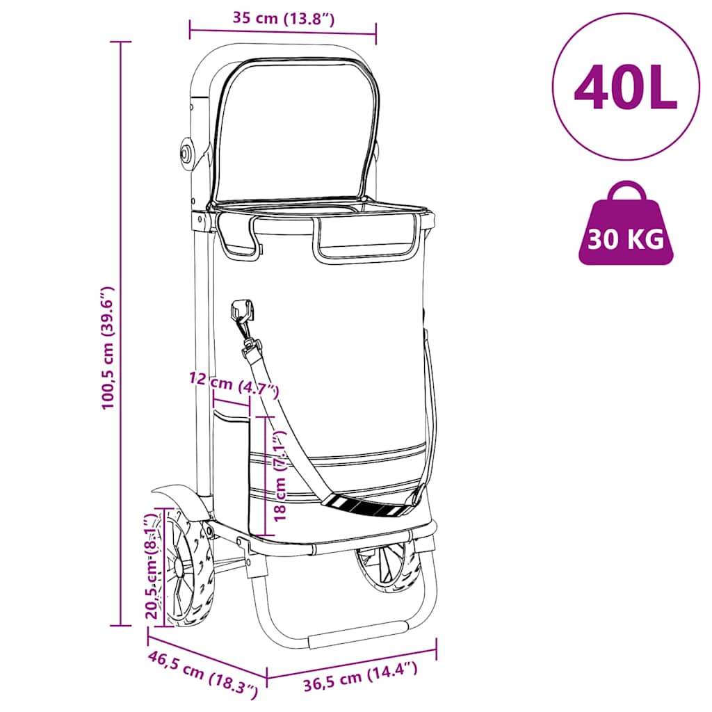 Shopping Trolley Grey 36.5 x 46.5 x 100.5 cm Oxford fabric
