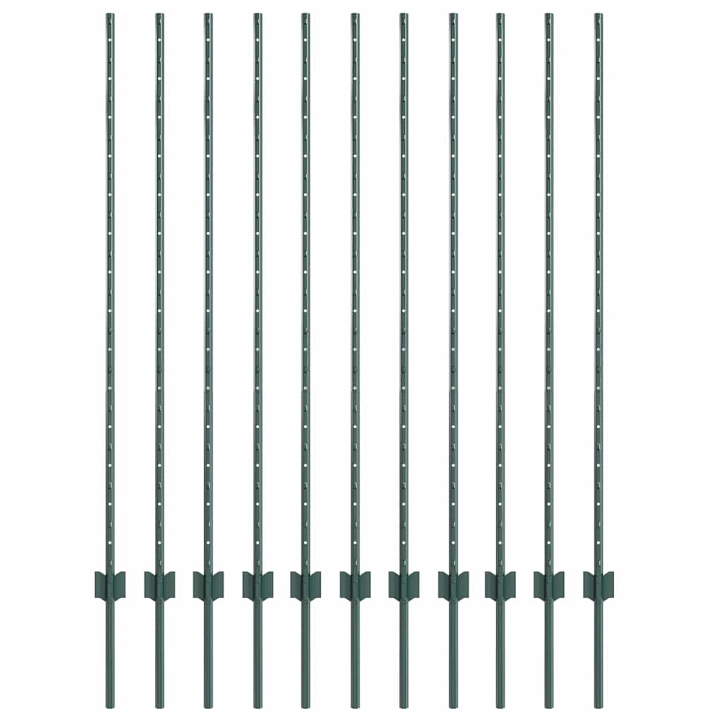 Fence Post 11 pcs Green 140 cm Steel