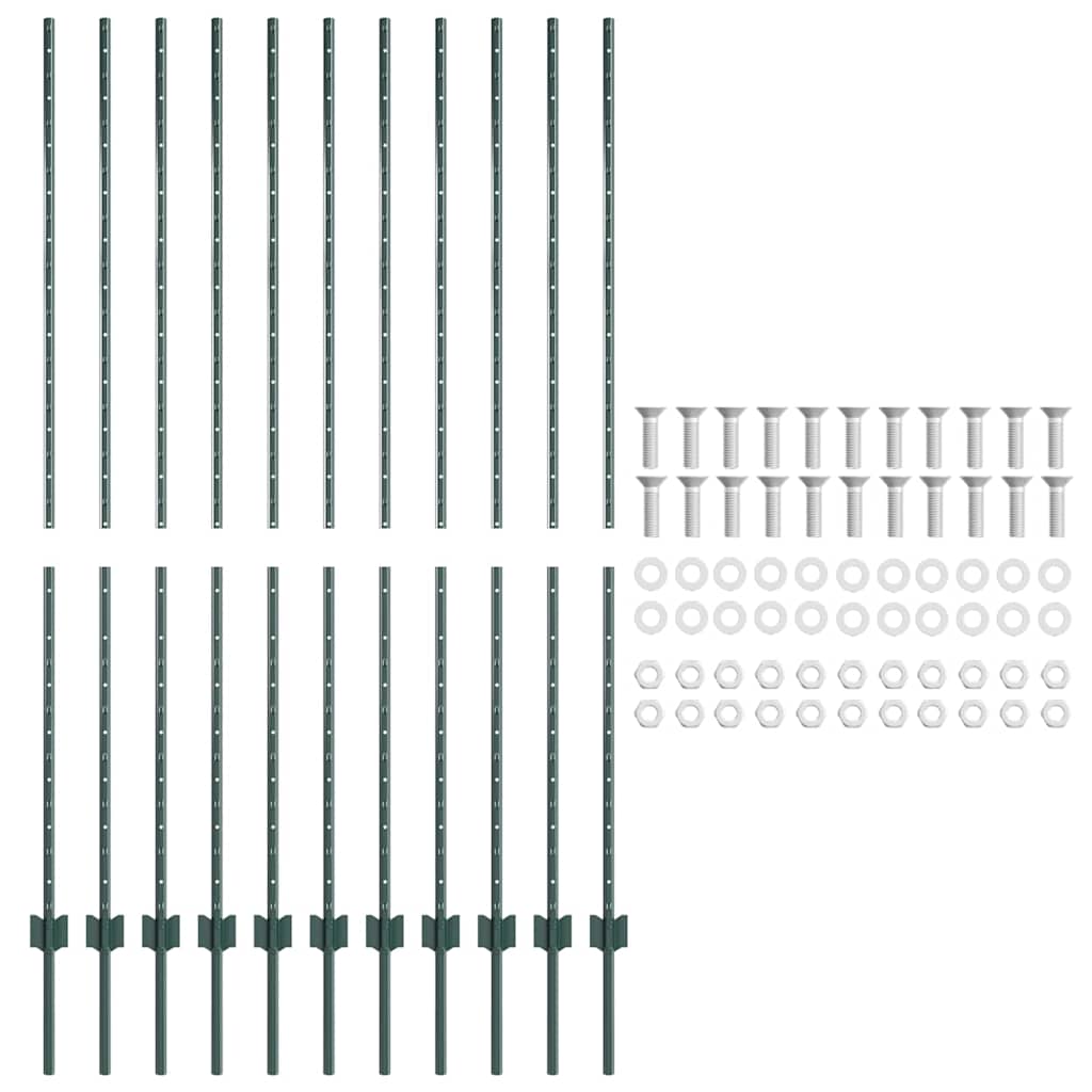 Fence Post 11 pcs Green 150 cm Steel