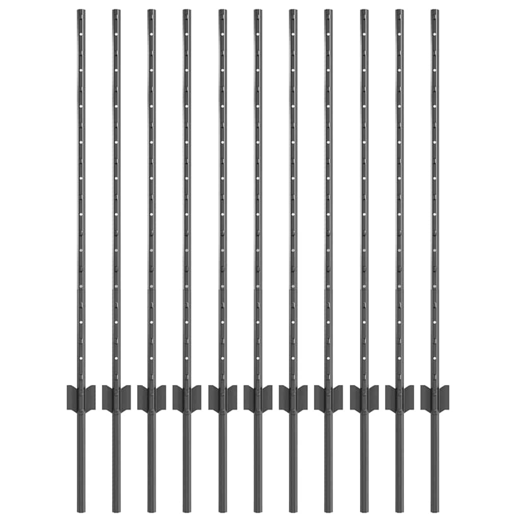 Fence Post 11 pcs Grey 100 cm Steel