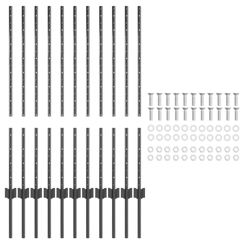 Fence Post 11 pcs Grey 100 cm Steel