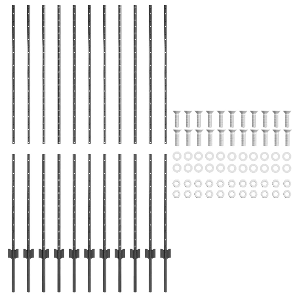 Fence Post 11 pcs Grey 150 cm Steel
