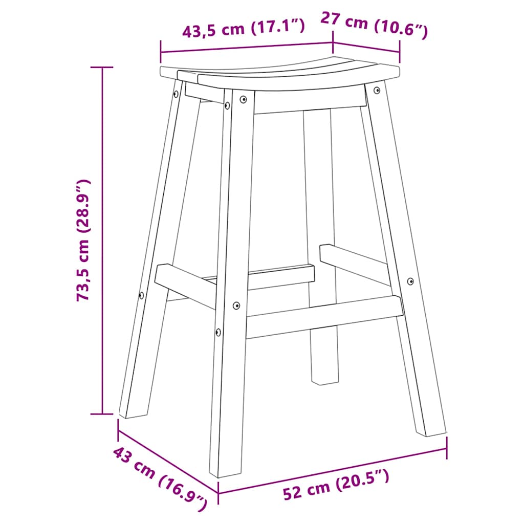 Bar Stool 2 pcs Black 52 x 43 x 73.5 cm HDPE