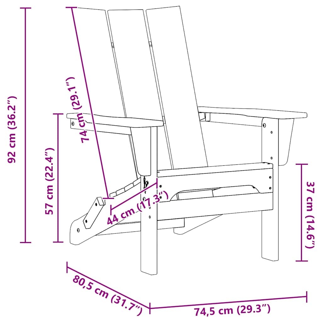 Folding Adirondack Chair Black 80.5 x 74.5 x 92 cm HDPE