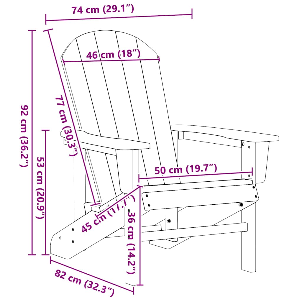 Adirondack Chair White 82 x 74 x 92 cm HDPE