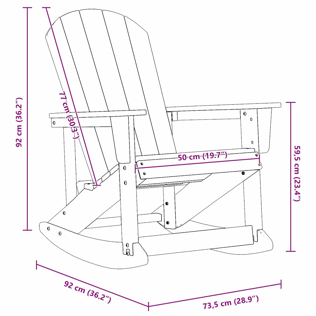 Adirondack Rocking Chair White 92 x 73.5 x 92 cm HDPE