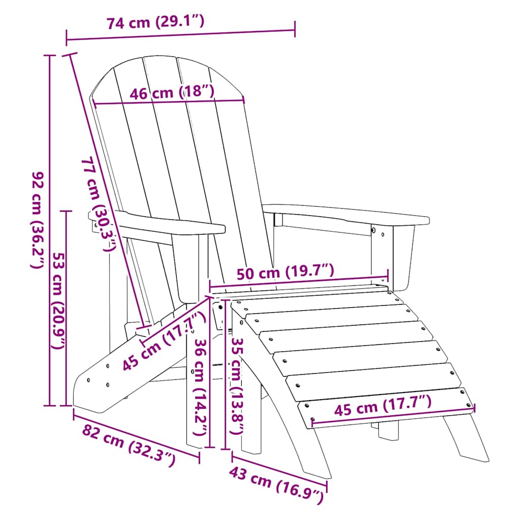 Adirondack Chair White 82 x 74 x 92 cm HDPE