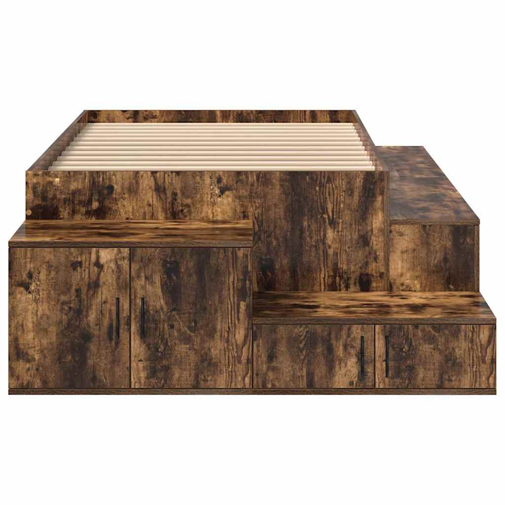Storage Bed Frame with Storage Smoked Oak 90 cm Engineered Wood