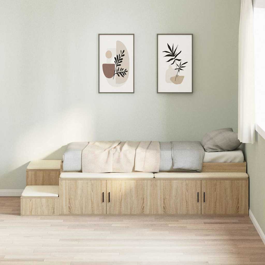 Storage Bed Frame with Storage Sonoma Oak 80 cm Engineered Wood
