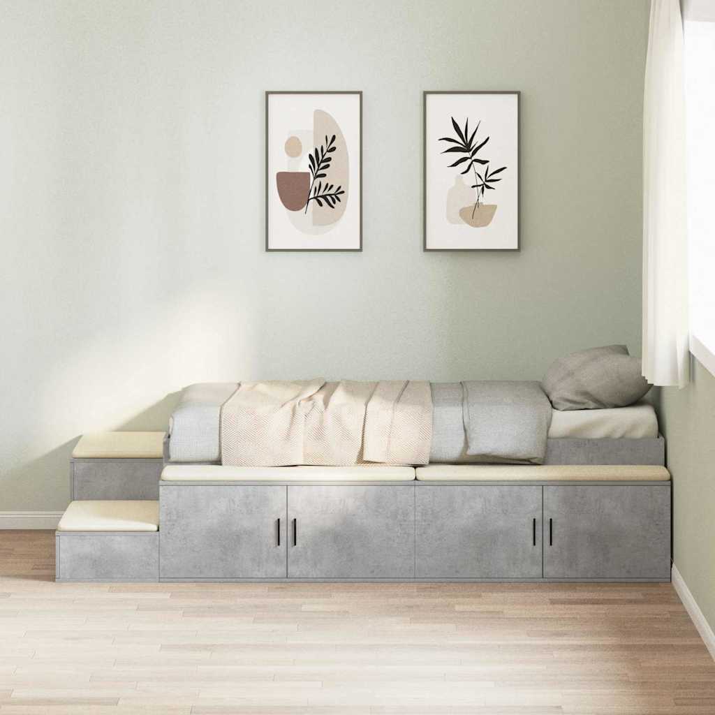 Storage Bed Frame Concrete Grey 90 cm Engineered Wood