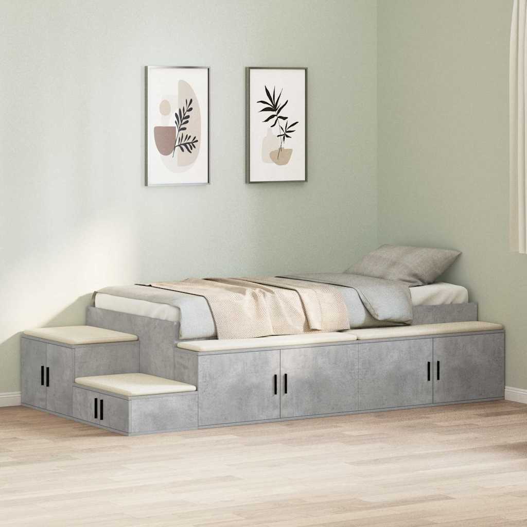 Storage Bed Frame Concrete Grey 90 cm Engineered Wood
